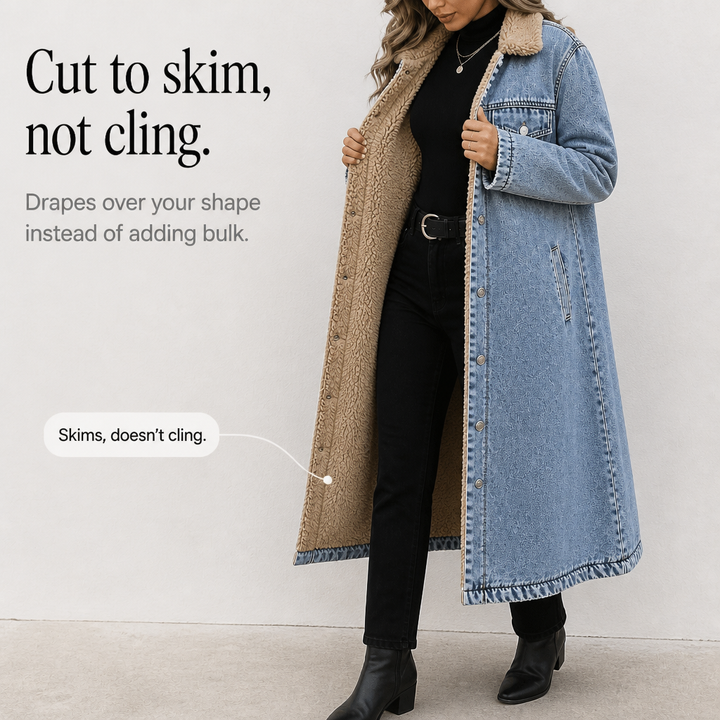 Denora – Sherpa-Lined Full-Length Denim Coat