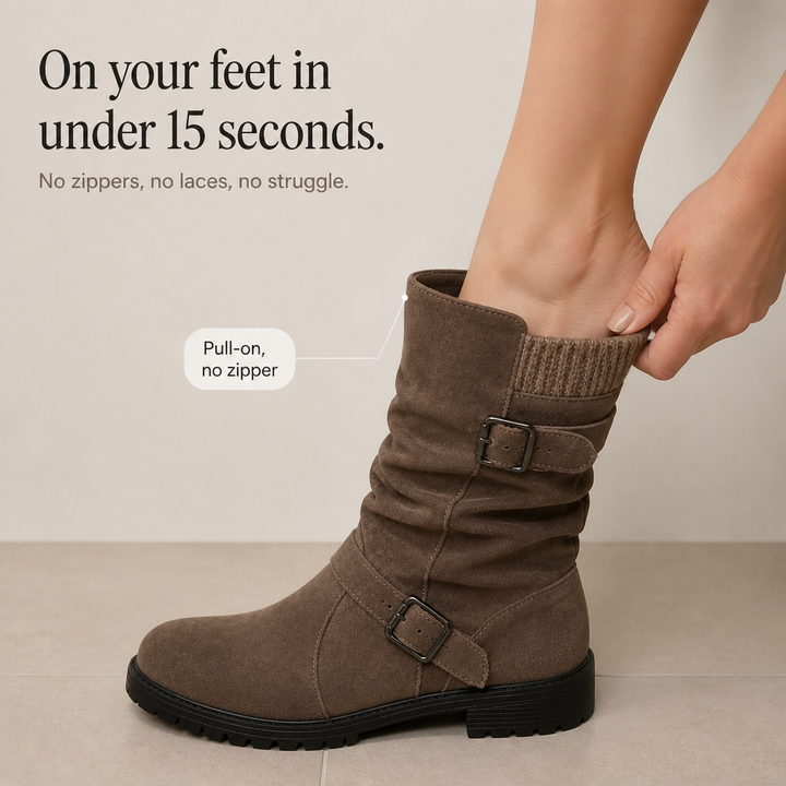 Wearbella – Buckle-Strap Slouchy Mid-Calf Boots