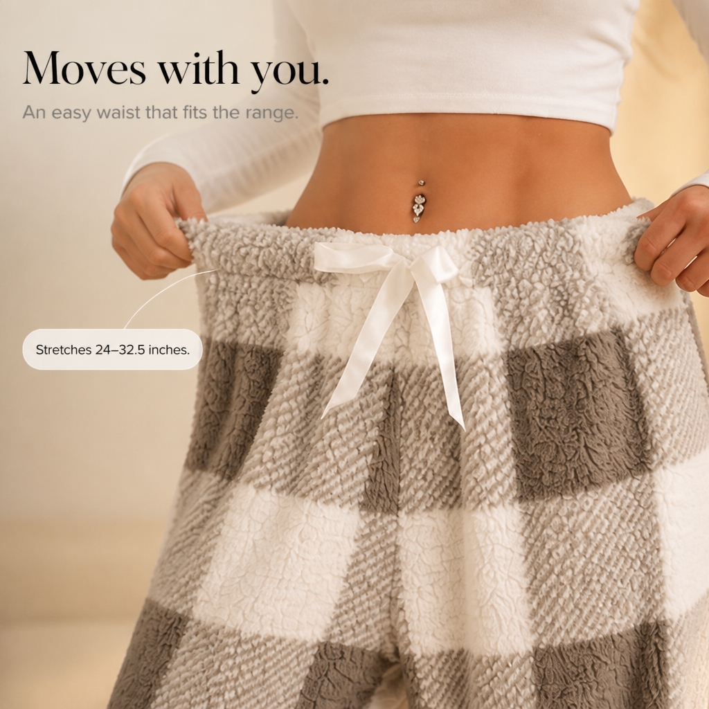 Plaidly – High-Waisted Plush Plaid Wide-Leg Lounge Pants