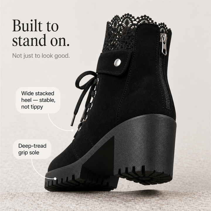 Lacevoya – Lace-Up Chunky Heel Ankle Booties