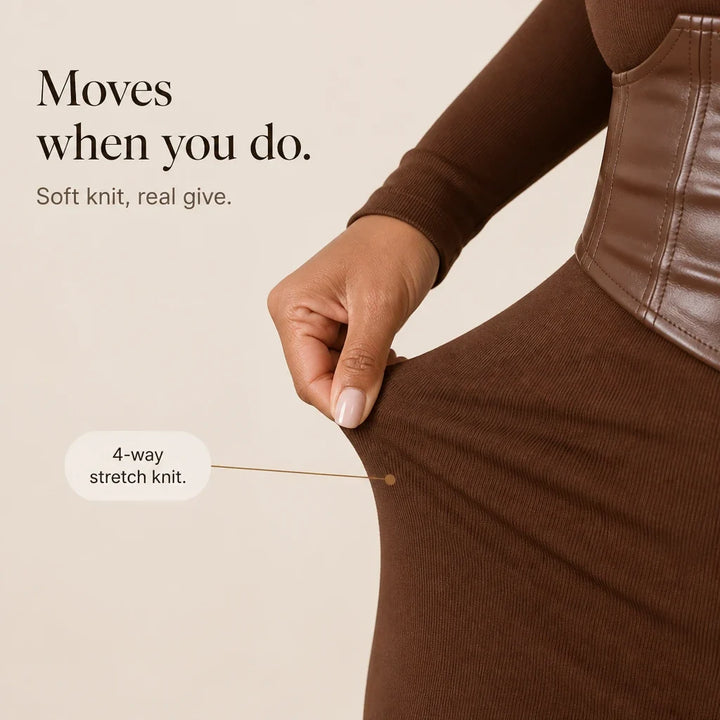 Velora – Corset-Waist Ribbed Knit Midi Dress