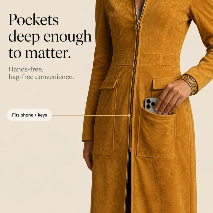 Velora – Fitted Stand-Collar Longline Coat