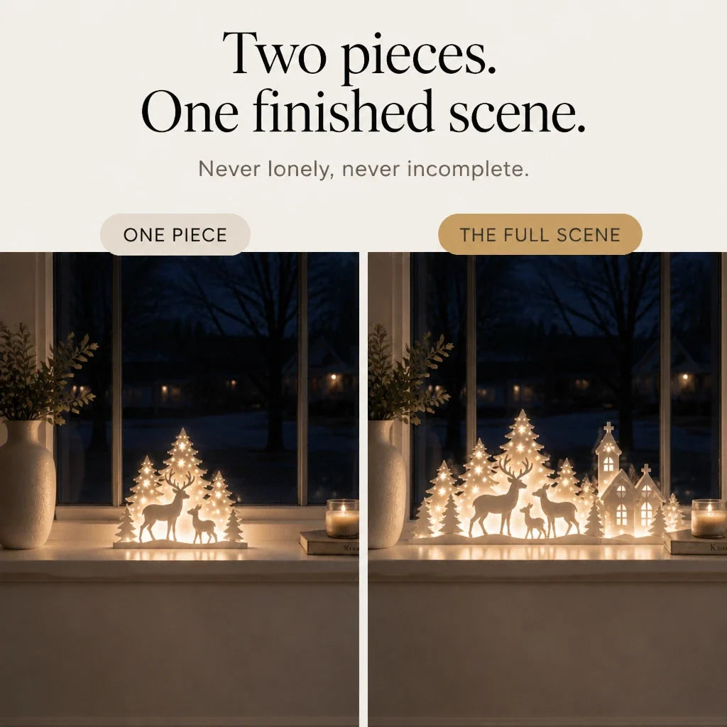 Deerwood Glow – LED Christmas Window Village With Deer