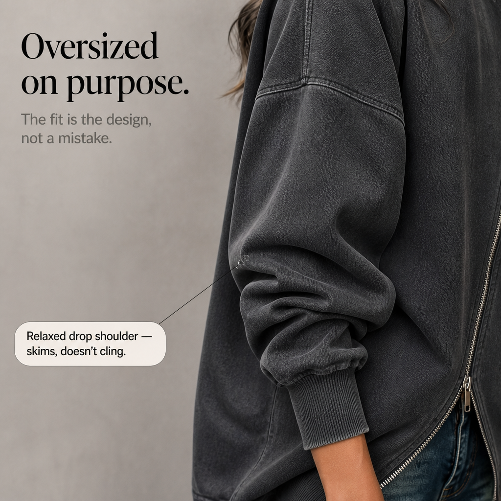 Slantwick – Diagonal Zip Drop-Shoulder Sweatshirt Jacket