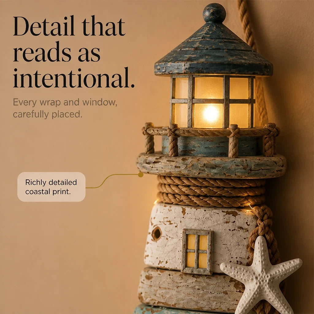 Driftwood Beacon – Distressed Coastal Lighthouse Wall Decor