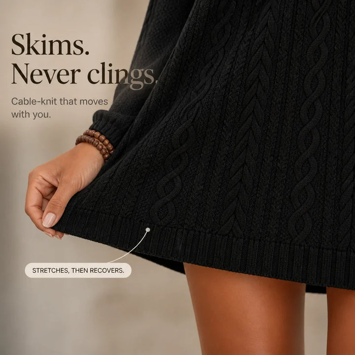 Bellora – Cable-Knit Half-Zip Mini Sweater Dress