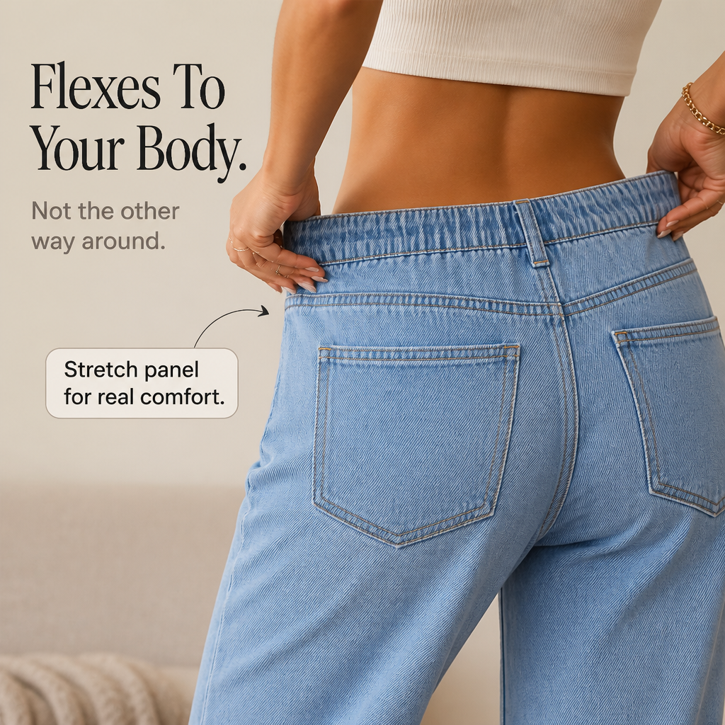 Flexelle – High-Waisted Drawstring Wide-Leg Jeans