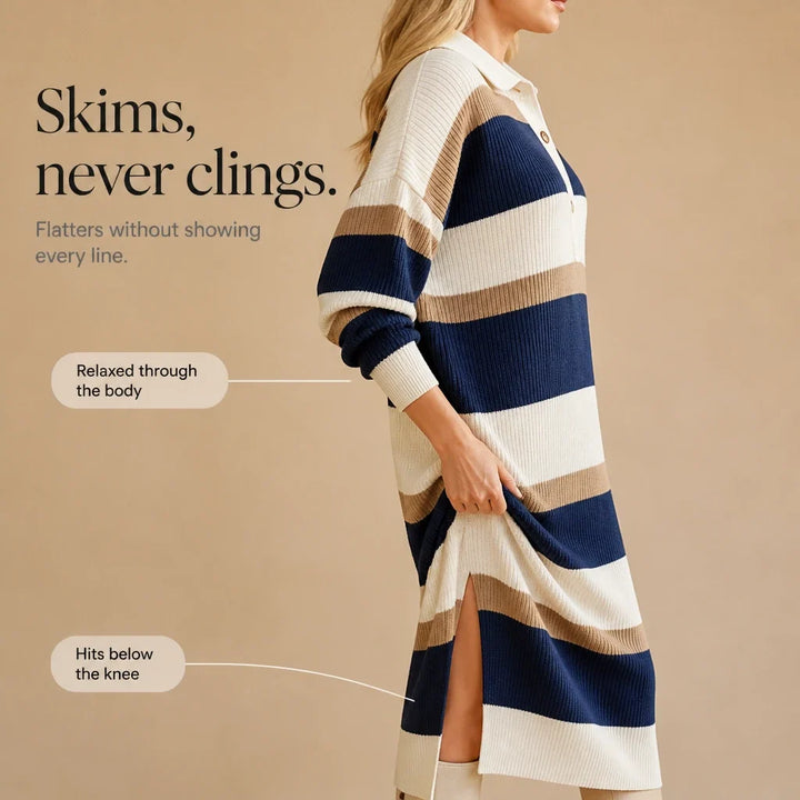 Collara – Striped Knit Polo-Collar Dress