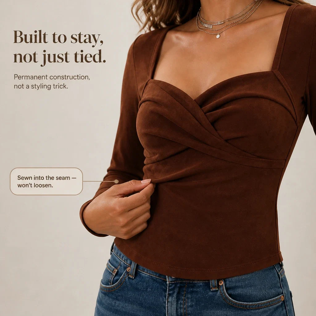 Amora – Twisted-Front Sweetheart-Neck Long-Sleeve Top