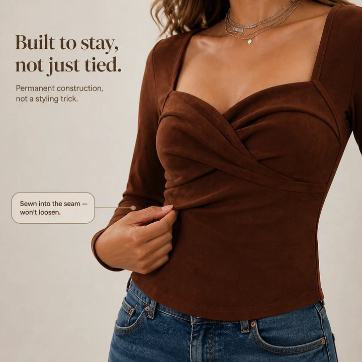 Amora – Twisted-Front Sweetheart-Neck Long-Sleeve Top