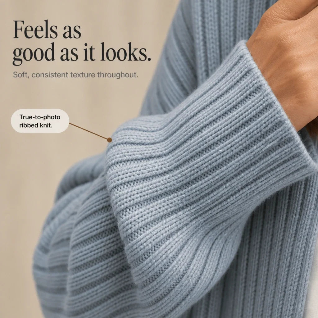 Aurelle – Long Ribbed Open-Front Cardigan