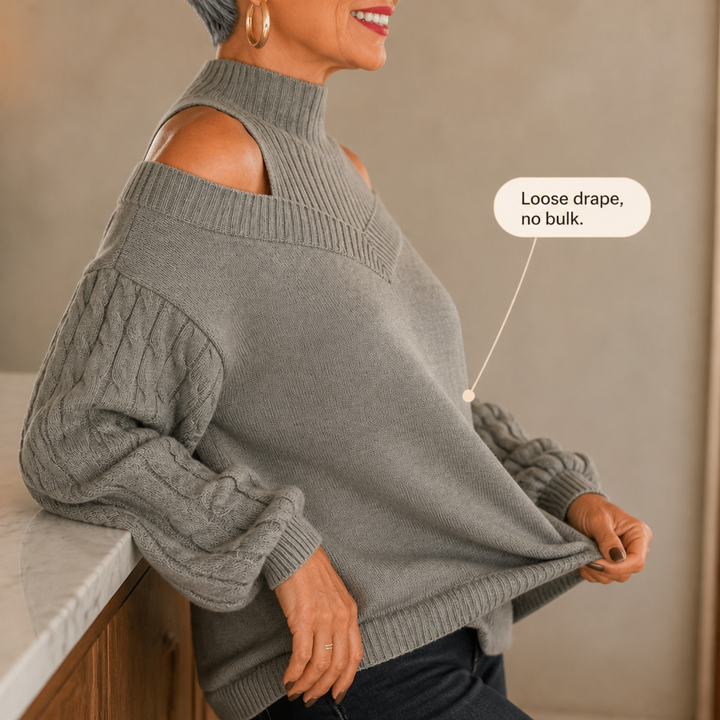 Veluna – Off-Shoulder Cable-Knit Sweater