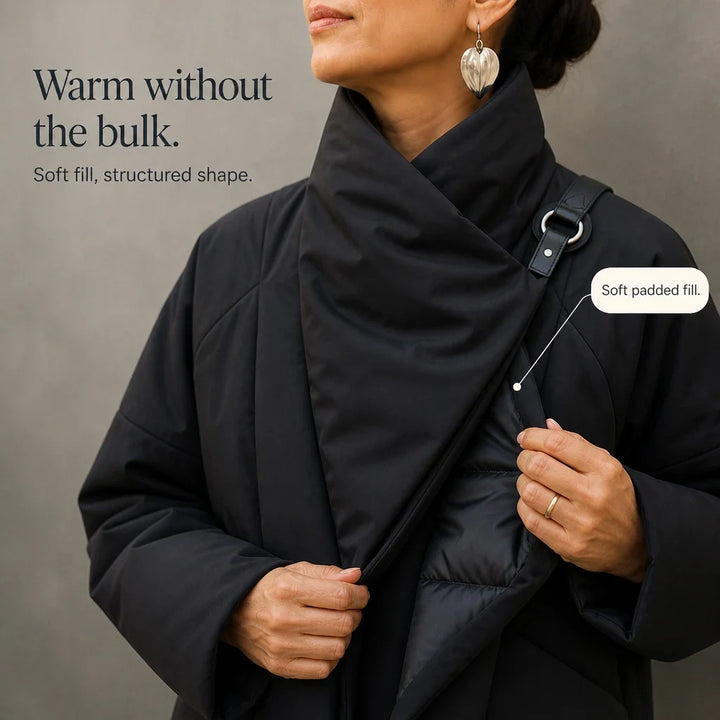 Veluna – Asymmetric Draped-Neck Puffer Jacket