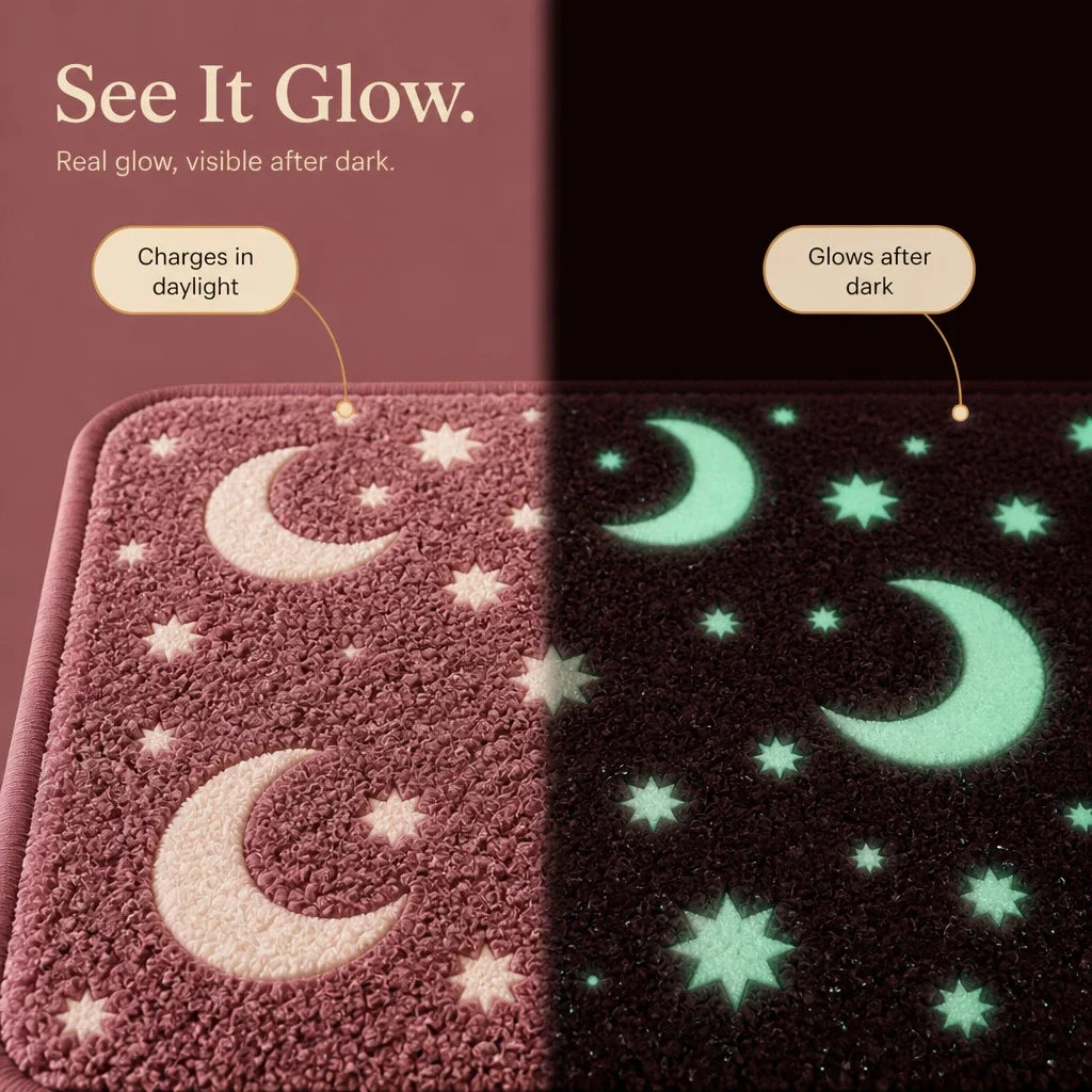 Lunaglow – Glow-In-The-Dark Moon And Star Bath Mat Set
