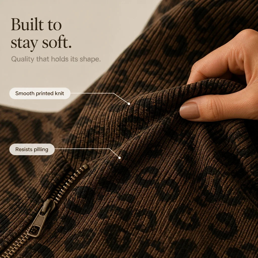 Roamprint – Leopard Print Oversized Quarter-Zip Sweatshirt