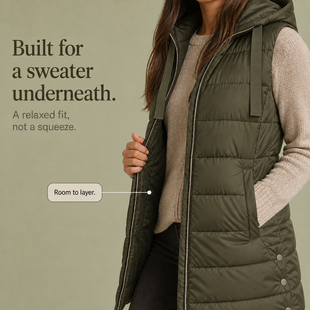 Longbella – Hooded Longline Quilted Puffer Vest