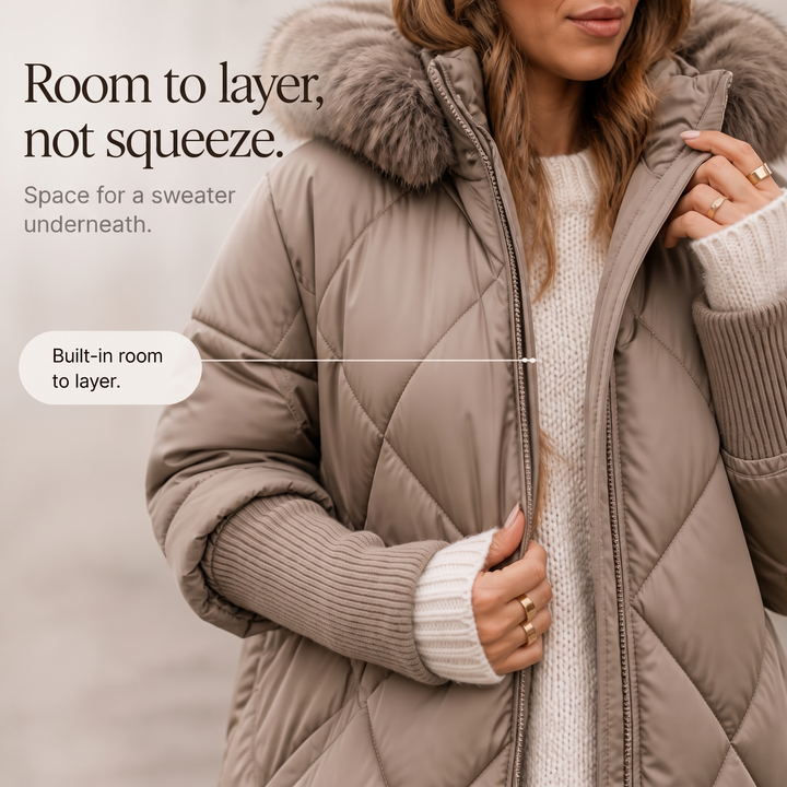Wovella – Oversized Faux-Fur Hood Quilted Parka