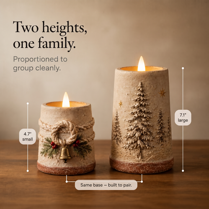 Hearthglow – Hand-Painted Rustic LED Pillar Candle (2 piece set)