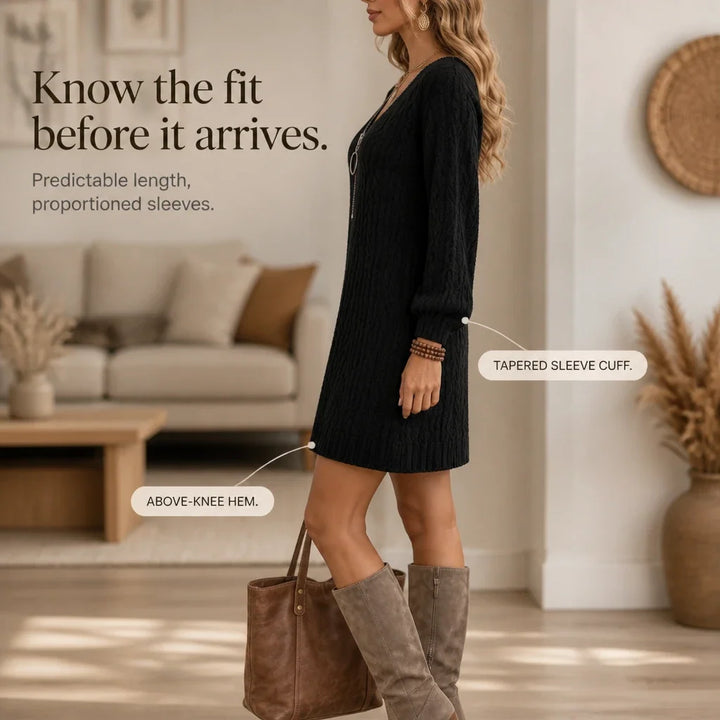 Bellora – Cable-Knit Half-Zip Mini Sweater Dress