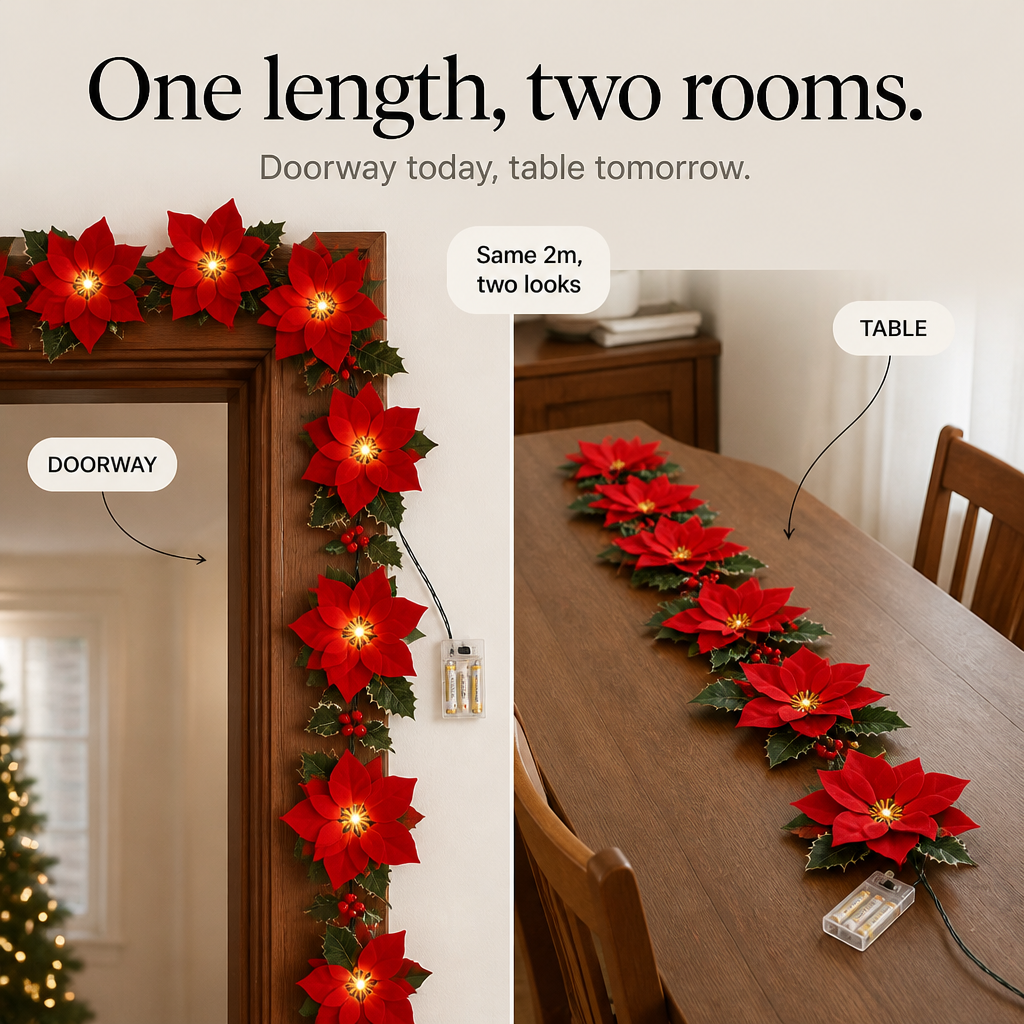 Hollyvia – Poinsettia LED Light-Up Garland