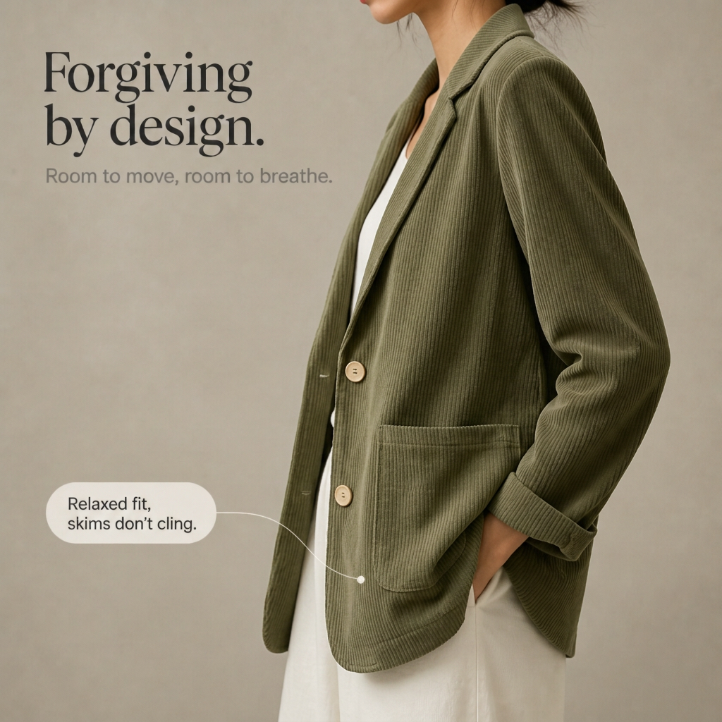 Corduraine – Notch Collar Single-Breasted Corduroy Blazer