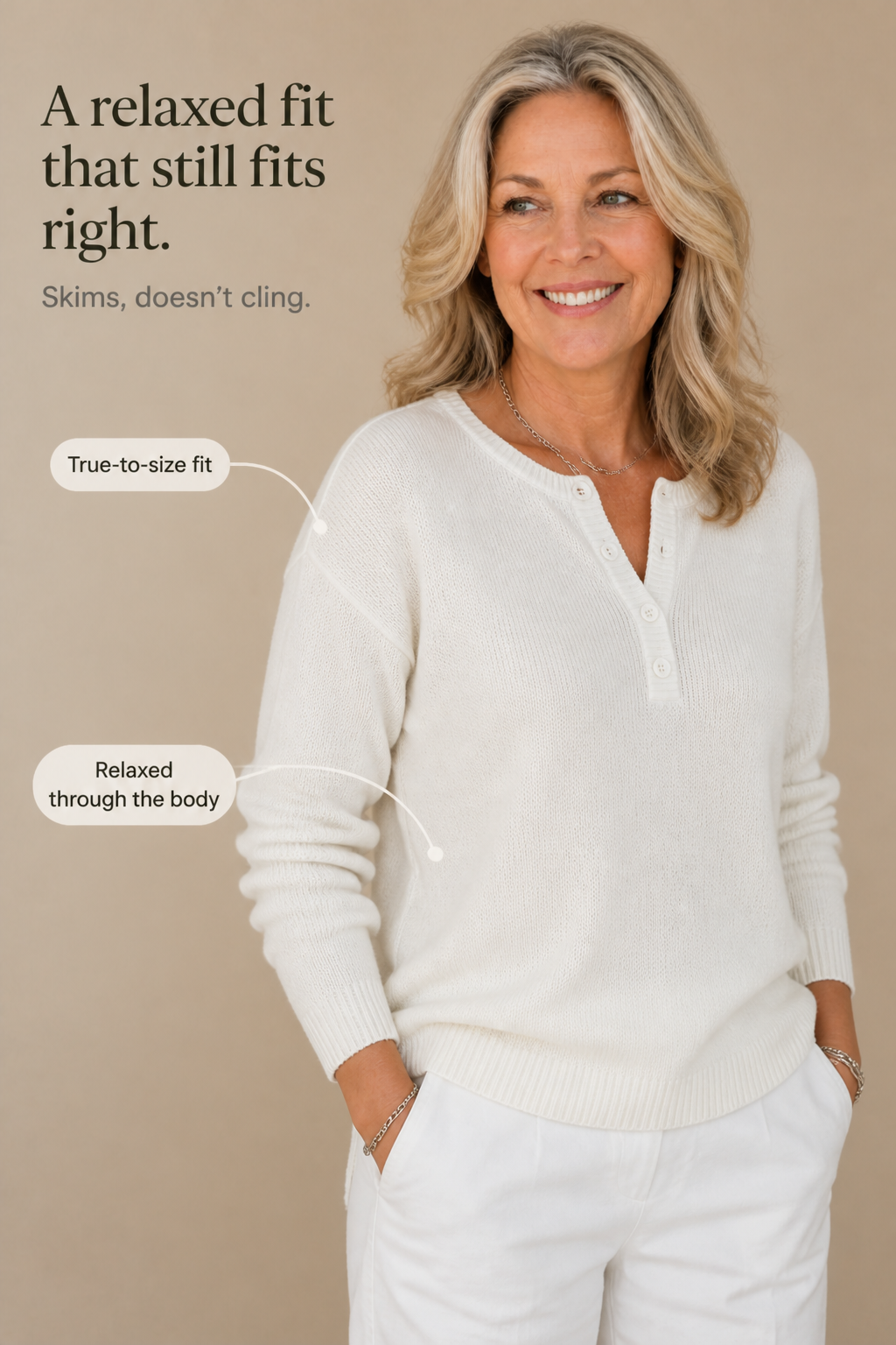 Wearbella – V-Neck Button Placket Knit Sweater
