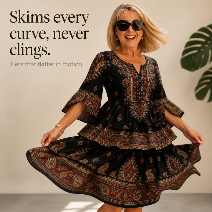 Wearbella – Tiered Paisley Print Split-Sleeve Midi Dress