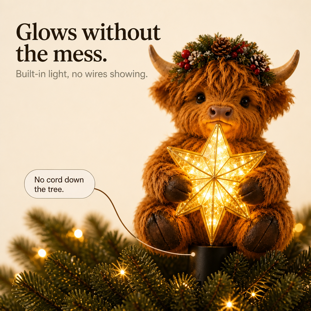 Highlow – Glowing Star Highland Cow Tree Topper