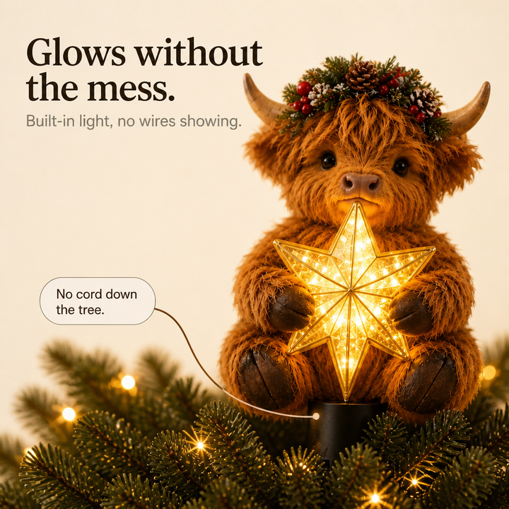 Highlow – Glowing Star Highland Cow Tree Topper