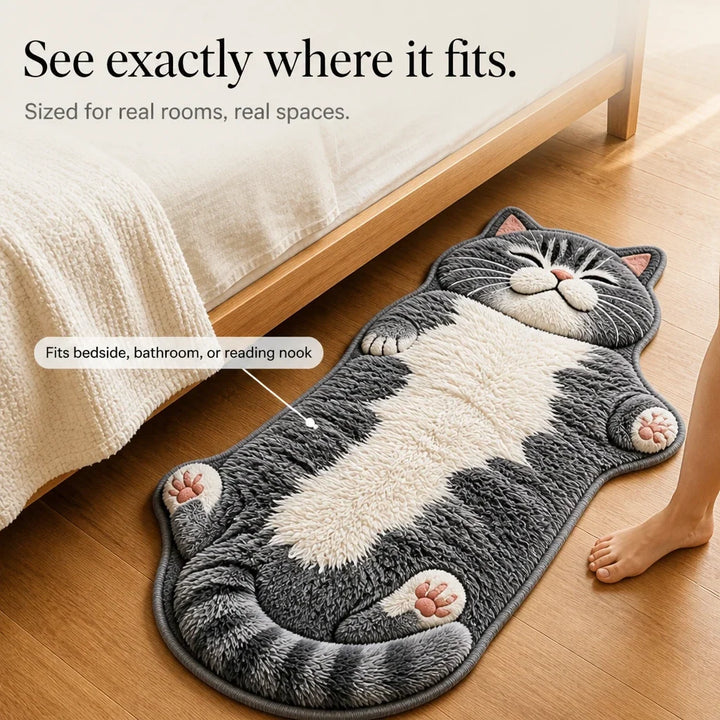 Tabby Tumble – Sleeping Cat-Shaped Plush Area Rug