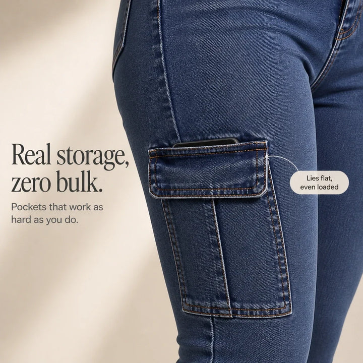 DenimEase – Stretch Denim Cargo Jeggings