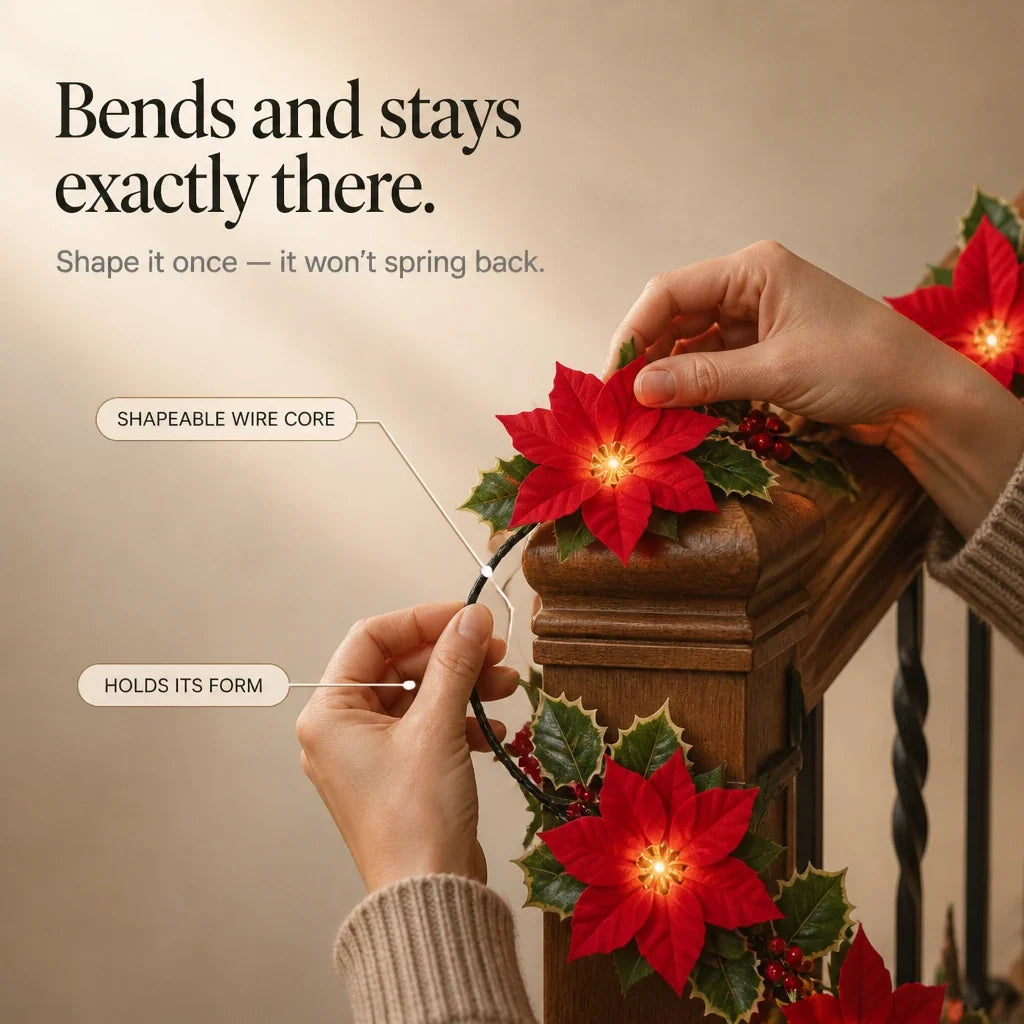 Poinsettia Glow – Battery-Powered Poinsettia LED Garland
