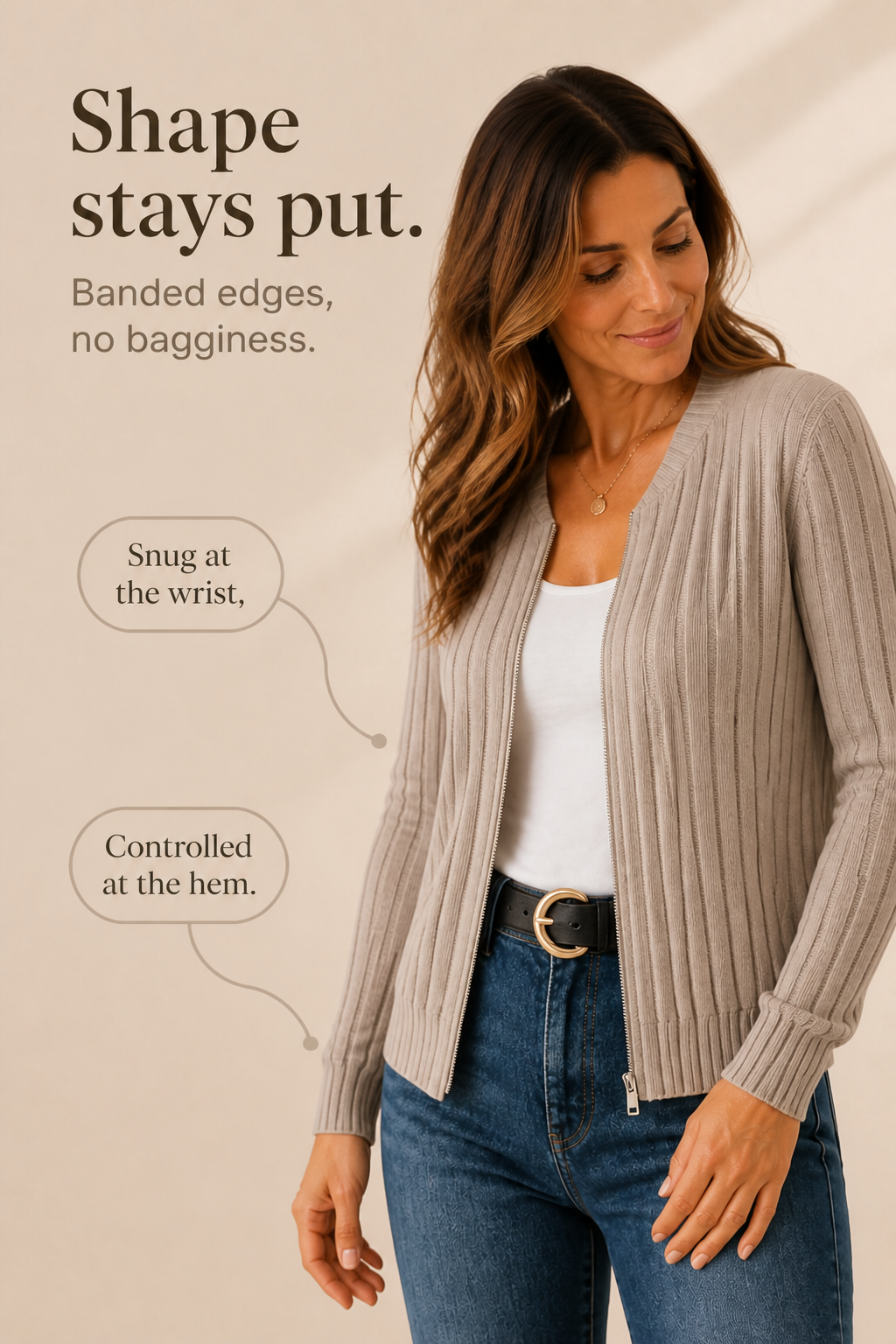 Rivknit – Ribbed Knit Zip-Front Cardigan