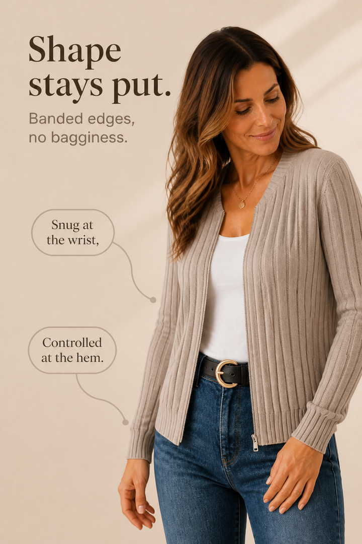 Rivknit – Ribbed Knit Zip-Front Cardigan