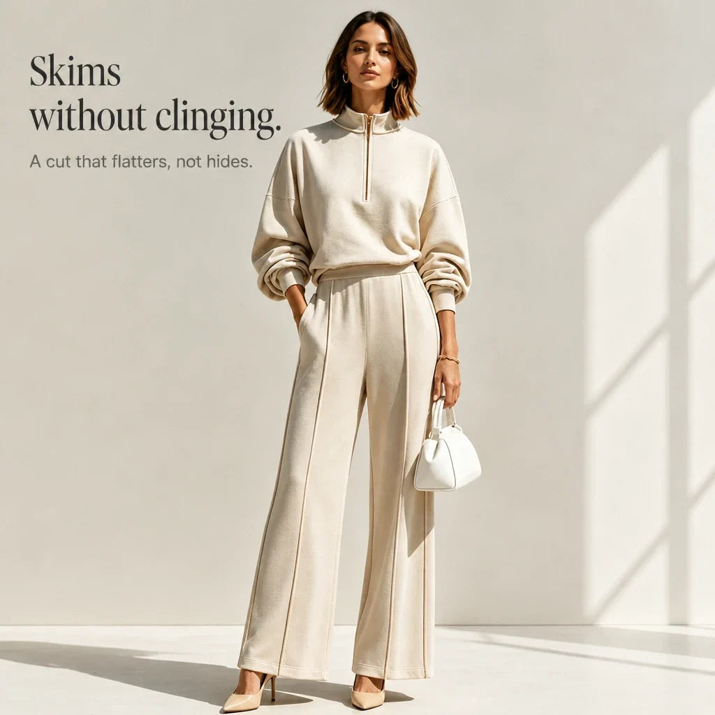 Easeform – Half-Zip Drop-Shoulder Top And Wide-Leg Pants Set