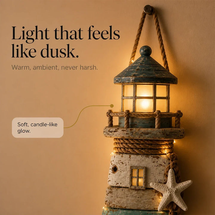 Driftwood Beacon – Distressed Coastal Lighthouse Wall Decor