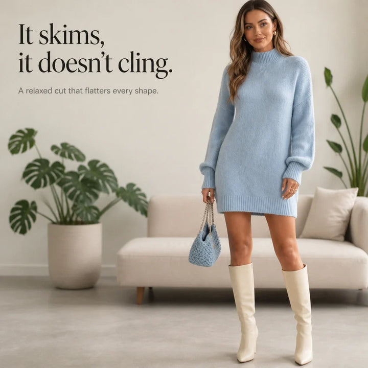 Vellora – Long-Sleeve Knit Turtleneck Mini Dress