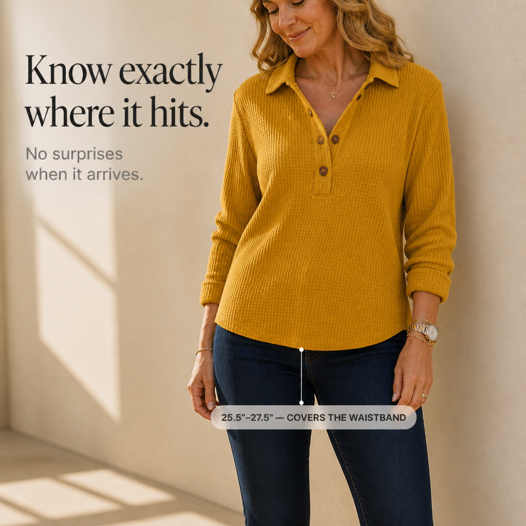 Wovella – Waffle-Knit Button Henley Top