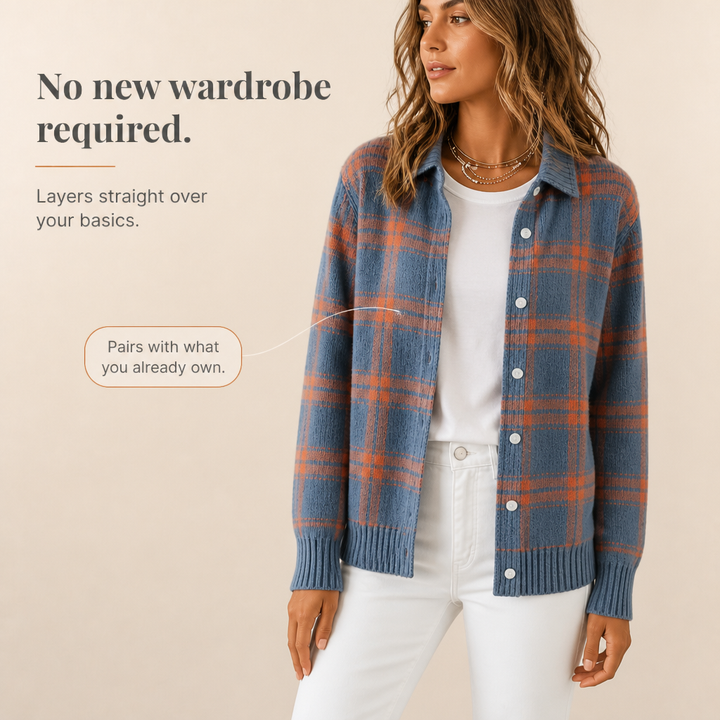 Verawool – Plaid Knit Shirt-Collar Cardigan
