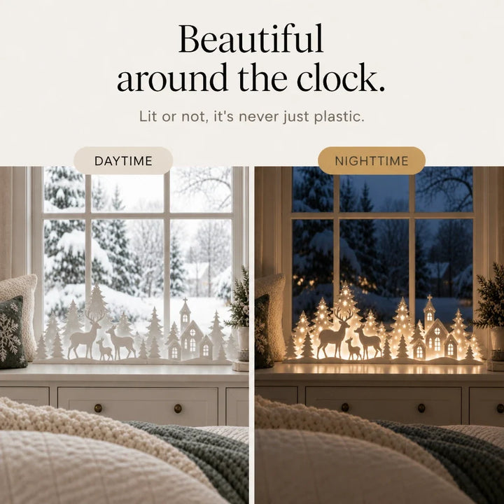 Deerwood Glow – LED Christmas Window Village With Deer