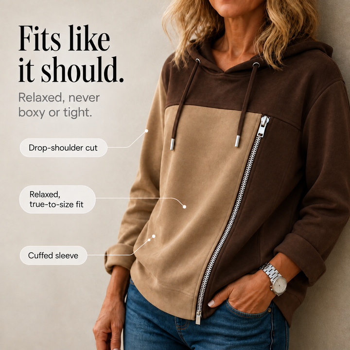Contrast & Go – Colorblock Asymmetric-Zip Hoodie