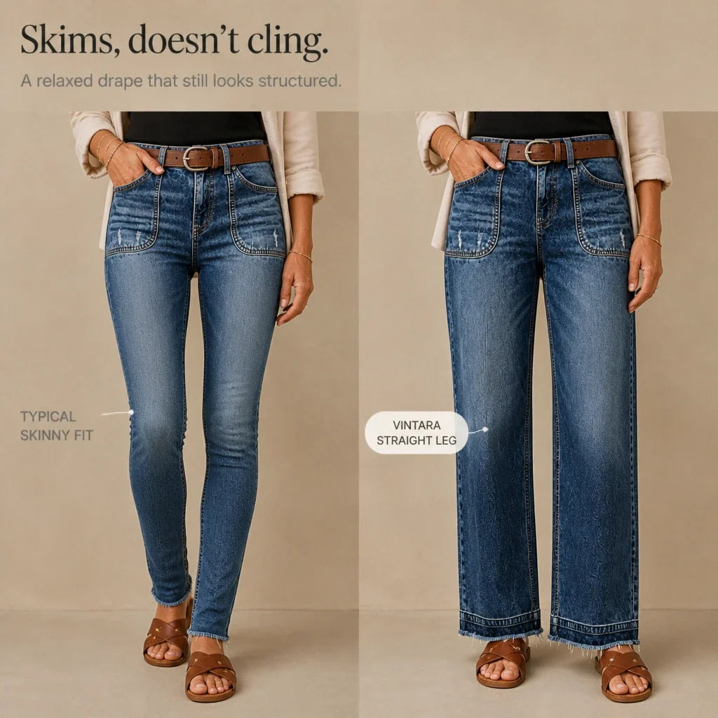 Vintara – Patch Pocket Distressed Straight-Leg Jeans