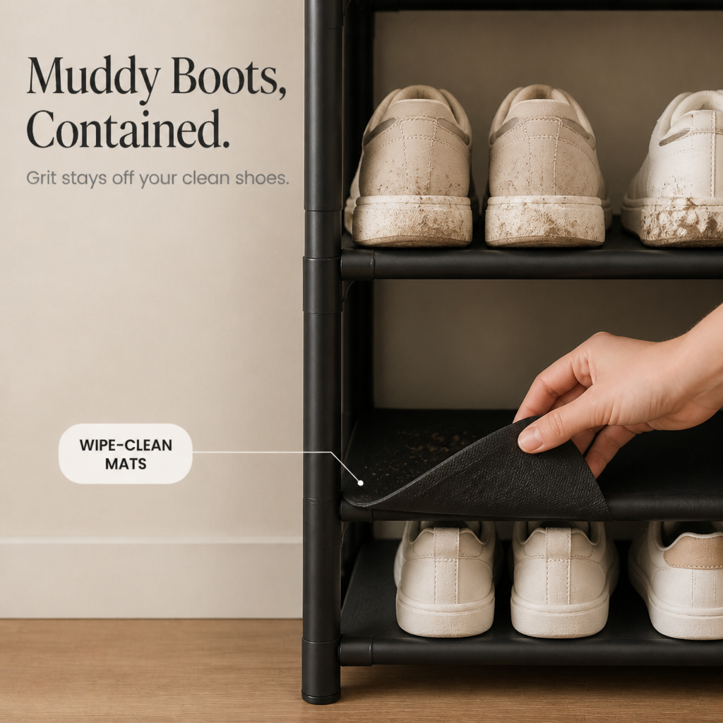 Haldrow – 3-Tier Shoe Rack With Coat Hooks
