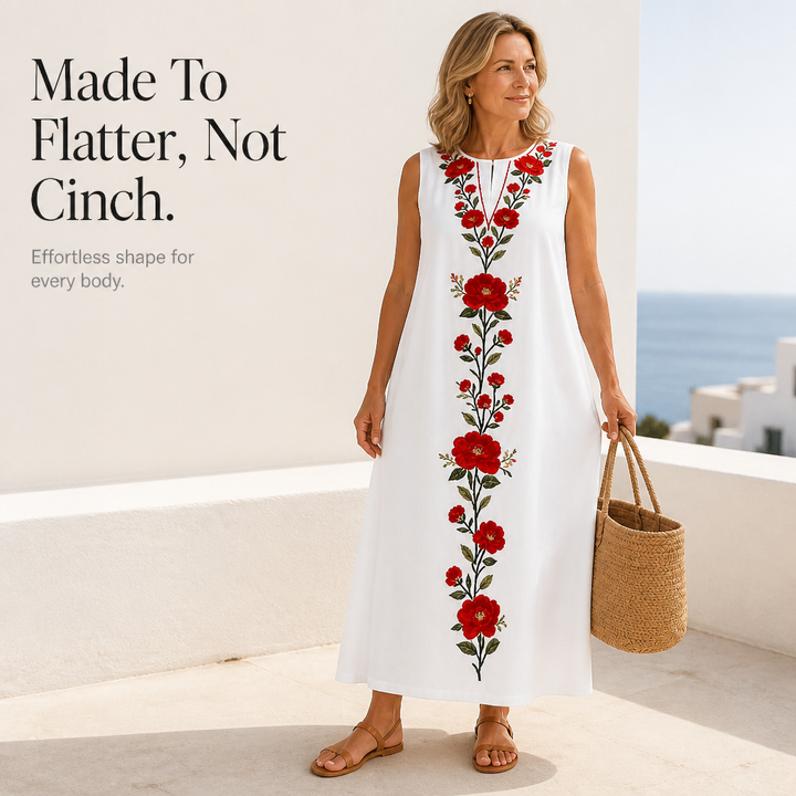 Lineluxe – Red Embroidered Sleeveless Maxi Dress