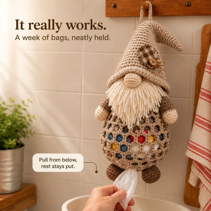 Gnome & Gather – Crochet Gnome Bag Holder