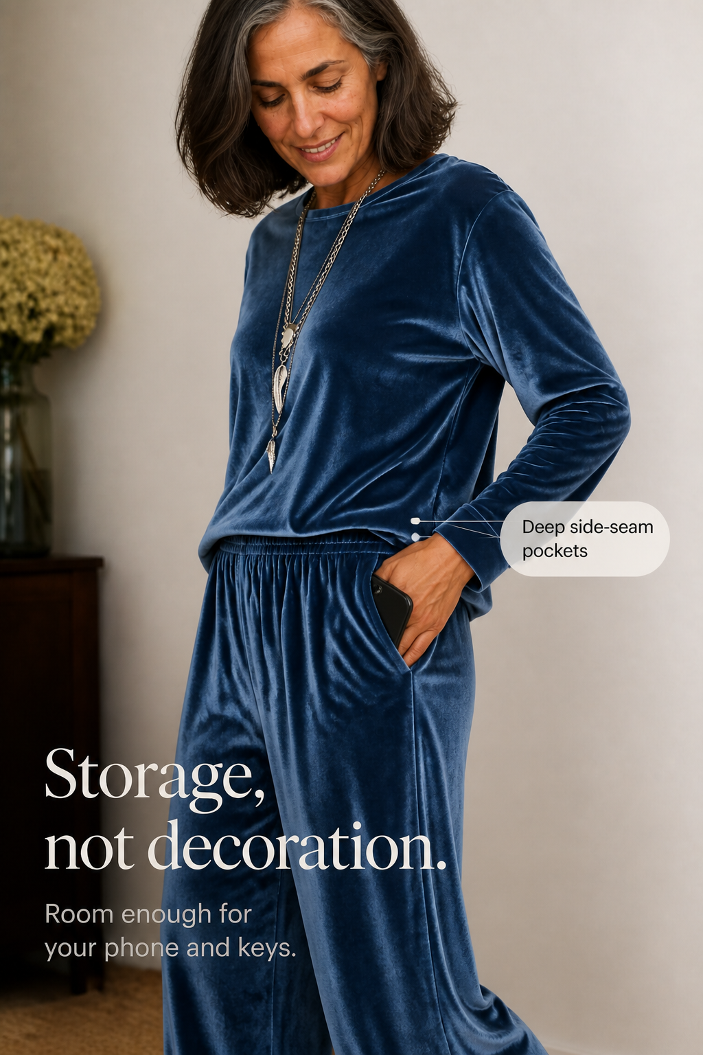 Duskvelor – Velvet-Look Wide-Leg Two-Piece Lounge Set