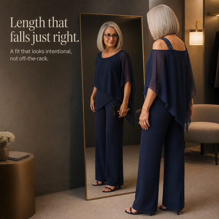Elowen – Asymmetrical Chiffon Overlay Wide-Leg Pants Set