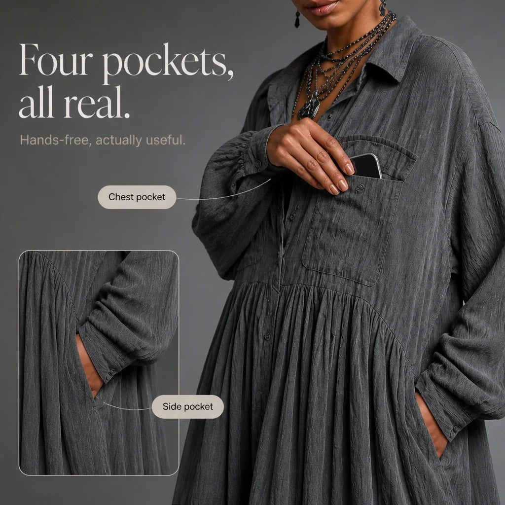 Rufflefield – Washed Ruffle Four-Pocket Shirt Dress
