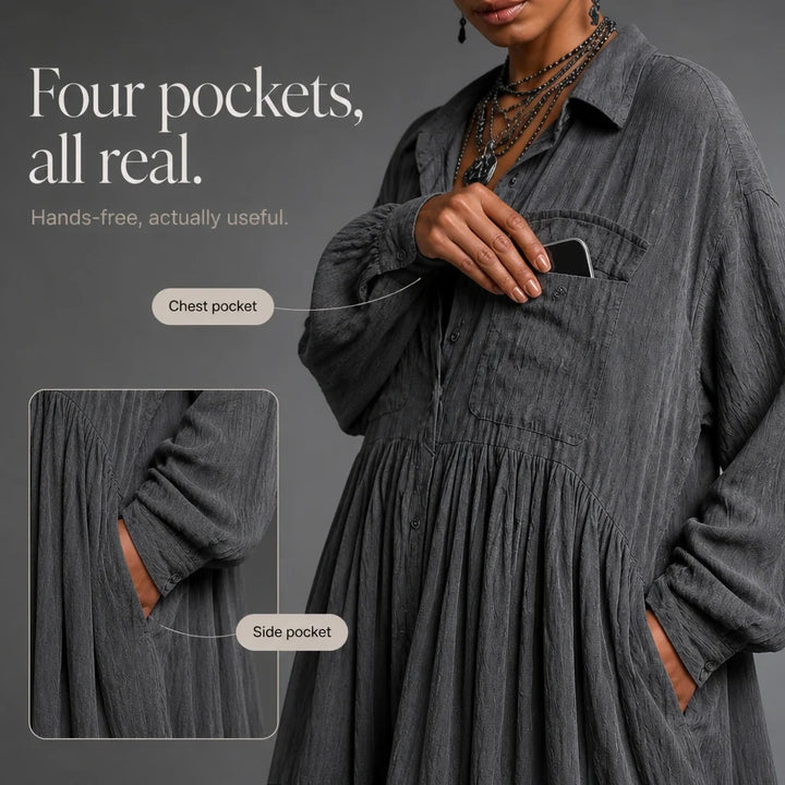 Rufflefield – Washed Ruffle Four-Pocket Shirt Dress