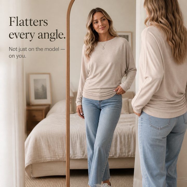 Ruchelle – Side-Ruched Batwing Knit Sweater